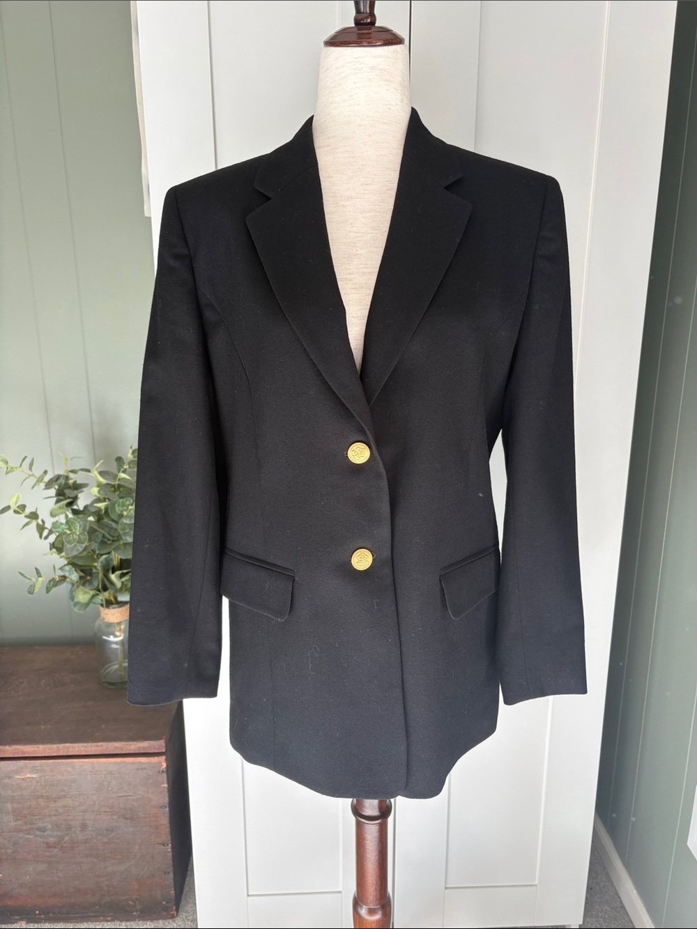 Classic 90's Vintage Black Women's Wool Blazer with Gold Buttons Sz 12 EUC!